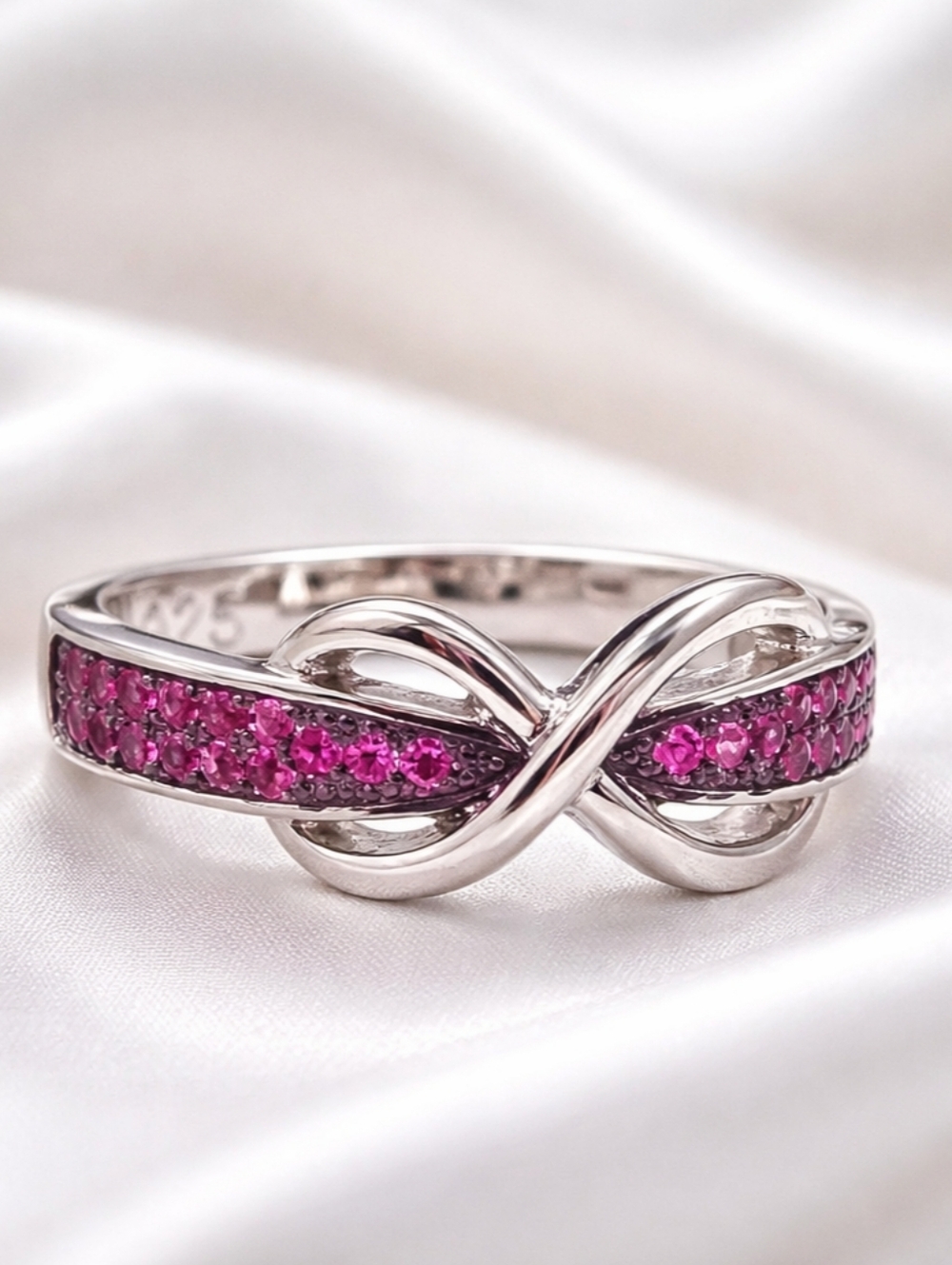925 Sterling Silver Infinity Pave Pink CZ Ring New Women's Size 8
